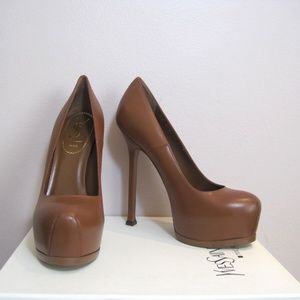 COPY - YSL Yves Saint Laurent Tribtoo 105 Nappa Cognac Brown Pumps Shoes 40.5 $…